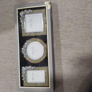 Bella Lux Gift Set of 3 Goldtone Enameled Jewel Picture Frames